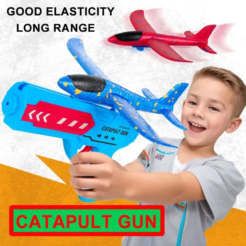 Color: Blue - Airplane Launcher Toys Outdoor Sports Flying Toys Children's Foam Ejection Aircraft Toys Birthday Gifts for Boys Girls