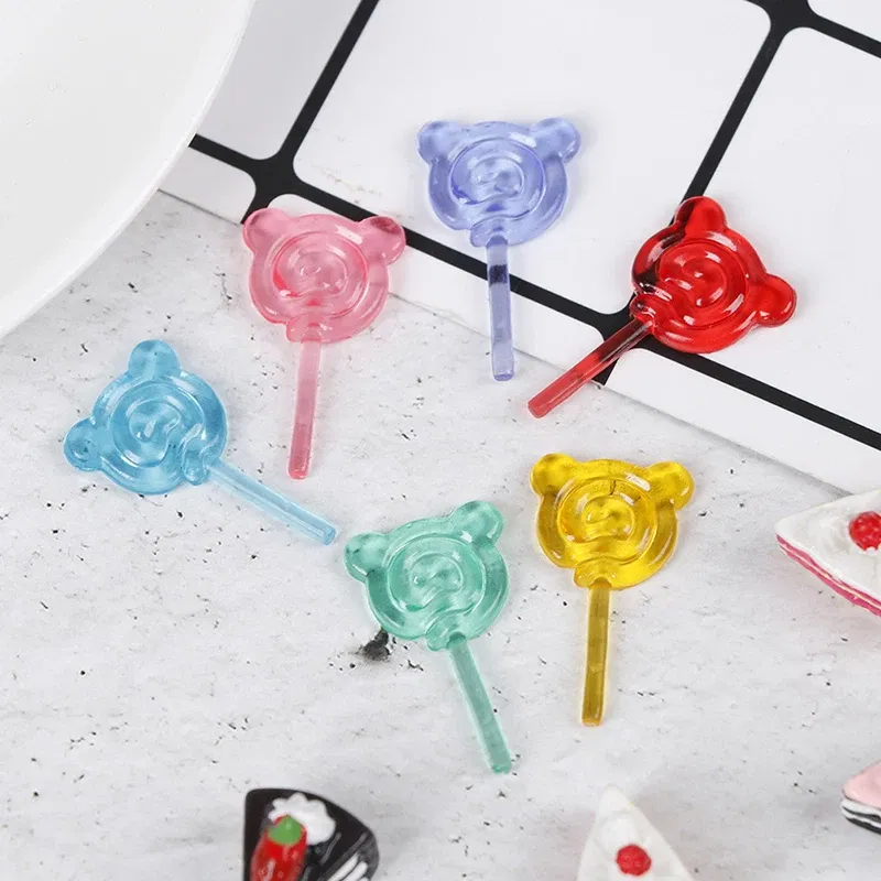 Color: Navy Blue - 6Pcs 1:12 Scale Doll Accessories Bear Shape Lollipop Simulation For Dollhouse Miniature Toy Doll Mini Resin Food Kitchen Gift