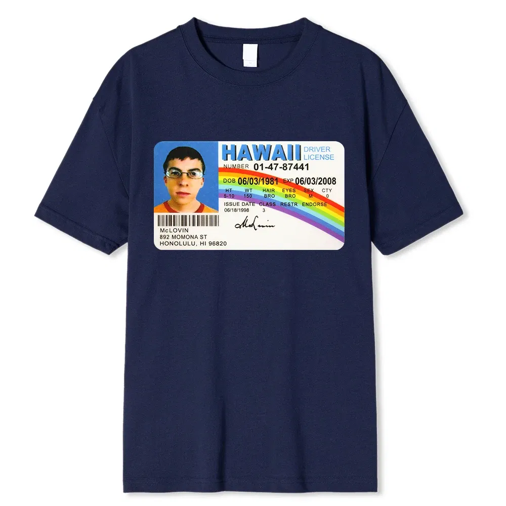 Color: Dark Grey, Size: XL - Homme t Shirt Summer Men t-Shirt Mclovin Id Card Superbad Geek Mens Cotton t-Shirt Unisex t-Shirt Teenagers Cool Soft Clothing