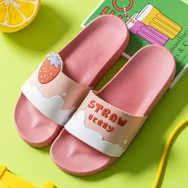 Color: black, Shoe Size: 3.5 - New Shoes for Women PVC Slippers Fashions Cartoon Fruit Sandals Flip Flops Summer Casual Beach Home Bath Thick Non-Slip Slippe