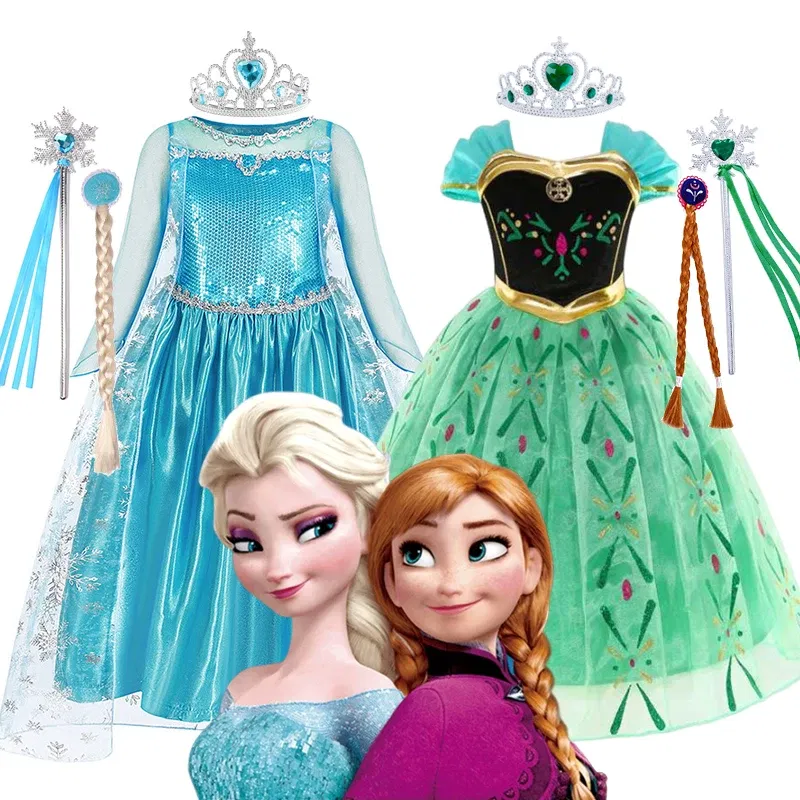 Kid Size: 14, Color: Ivory - Disney Kids Cosplay Elsa Anna Princess Dress Girls Mesh Ball Gown Halloween Carnival Birthday Clothes  Snow Queen Frozen Costume
