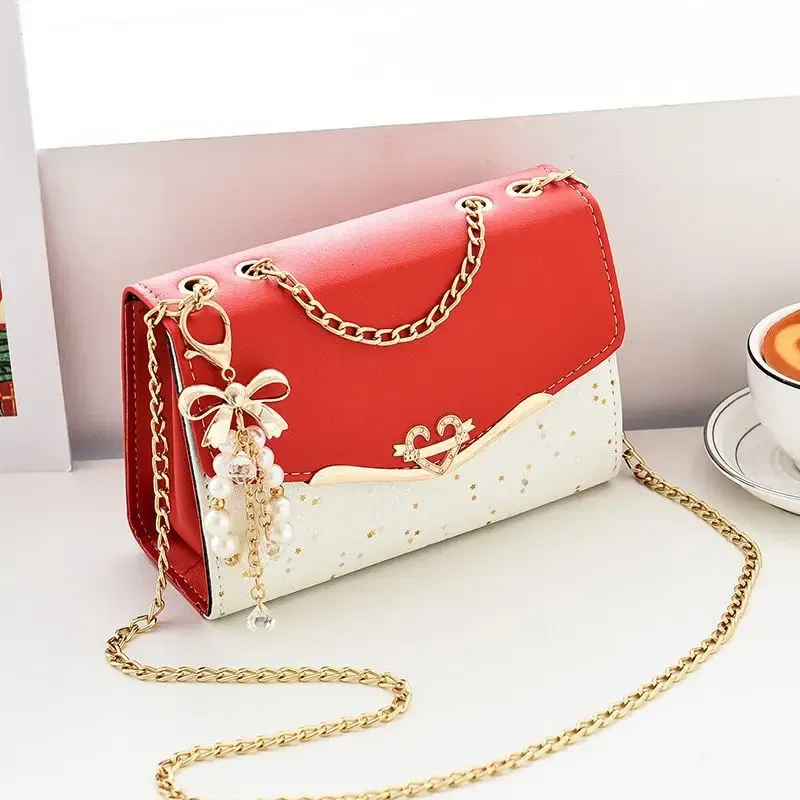 Color: Beige - Trendy Fashion Ladies Crossbody Small Square Bag Girls Shoulder Bag Cross Square Tassel Pendant Sequin Embellished PU Polyester