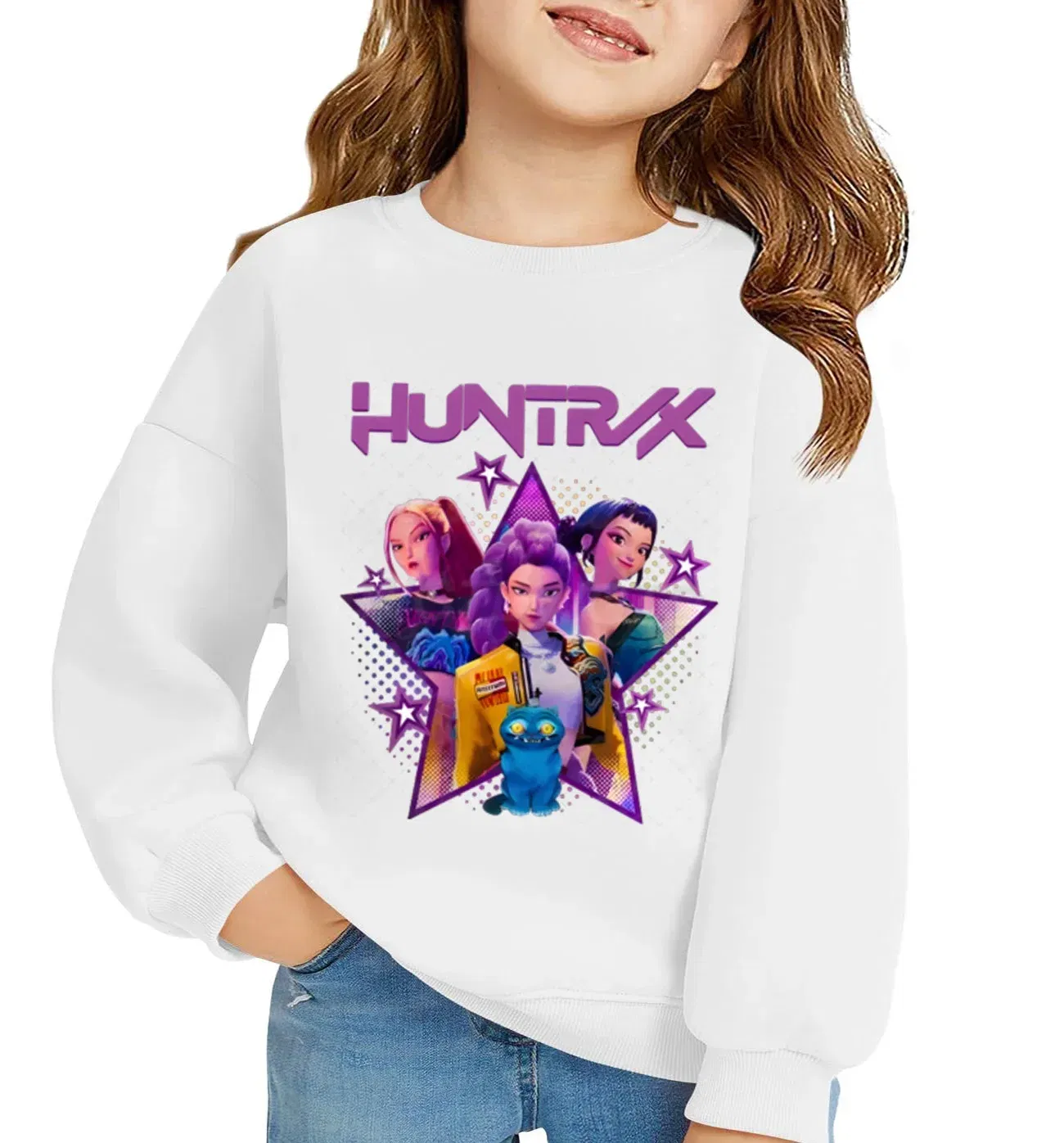 Color: SKY BLUE, Kid Size: 3T - KPop Demon Hunters Huntrix Sweatshirts Kids Clothes Long Sleeve Autumn Pullover Boys Girls Hoodies Children Casual O-Neck Tops