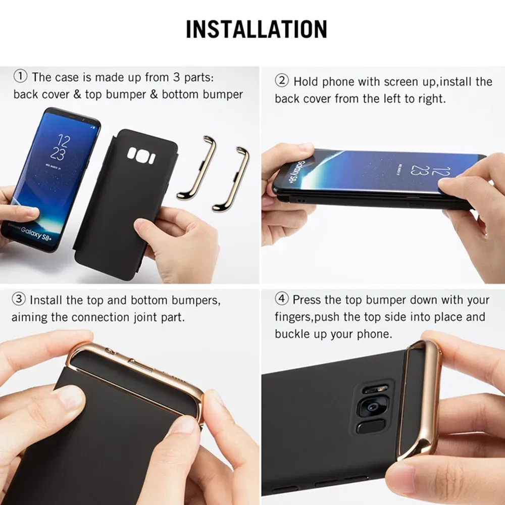 Color: Silver, Material: PP - Luxury 3 in 1 Case for Samsung Galaxy S6 S7 Edge S8 S9 S10 Plus Note 8 9 Hard Cover J3 J5 J7 Pro 2017 J4 J6 J8 2018 A20 A30 A50