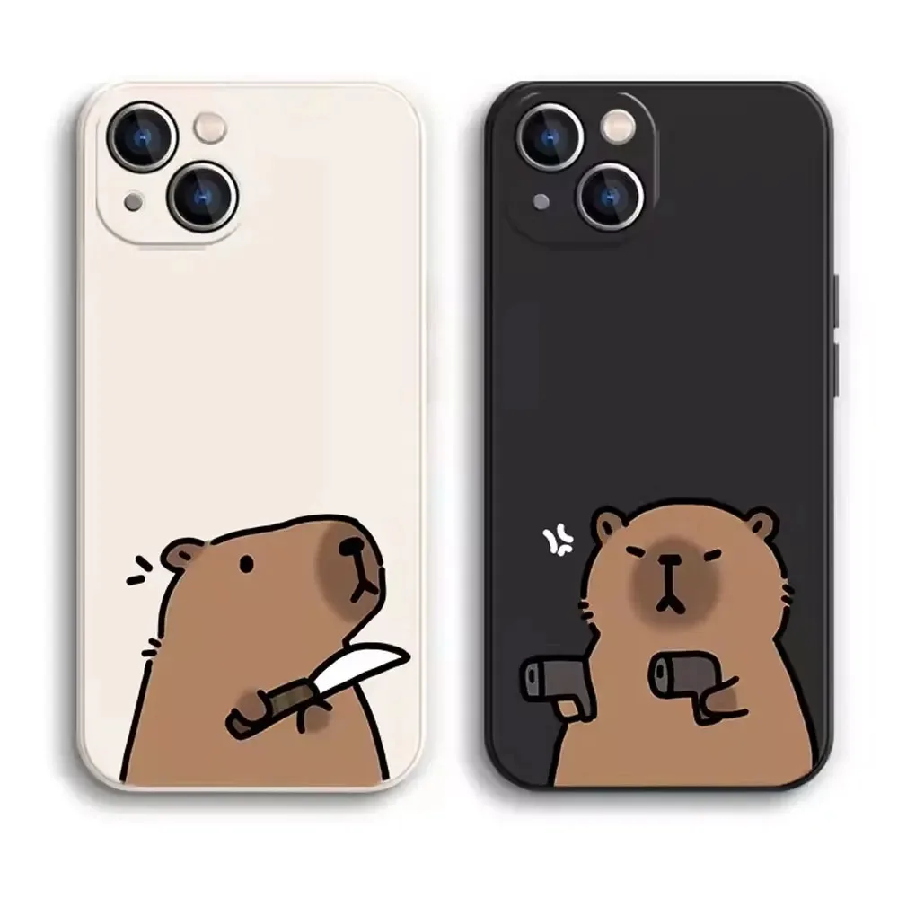 Color: Brown, Material: Leather - Cartoon Animal Capybara Phone Case For Samsung Galaxy S10 S20 S21 S22 S23 S24 FE Plus Ultra Note 20 Couple Paired Silicone Cover