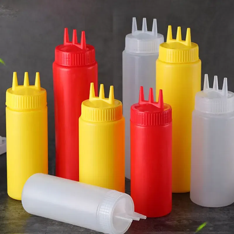 Color: Dull - 3 Holes 800ML Twist Cap Squeeze Bottle Food Grade Plastic Ketchup Mustard Mayo Sauces Olive Oil Bottles Kitchen Gadgets
