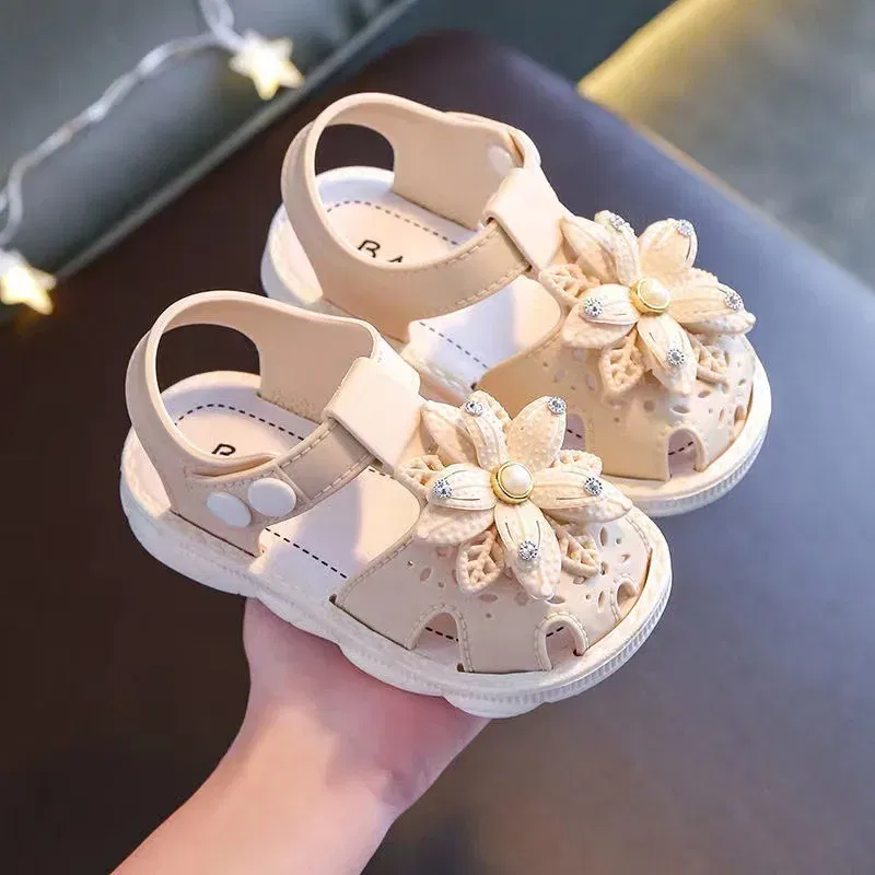 Color: Blue, Shoe Size: 1.5 - Solid Bow Children's Summer Shoes Cute PVC Beach Non Slip Sandals For Baby Girls Footwear Soft Infant Kids Fashion Sandals