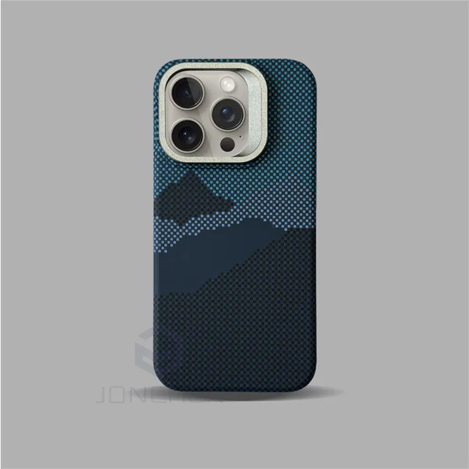 Color: GRAY, Material: Denim - Luxury Magnetic Stand Metal Lens Relief Carbon Fibre Pattern For Magsafe Case For iPhone 15 14 13 Pro Max Shockproof  Back Cover