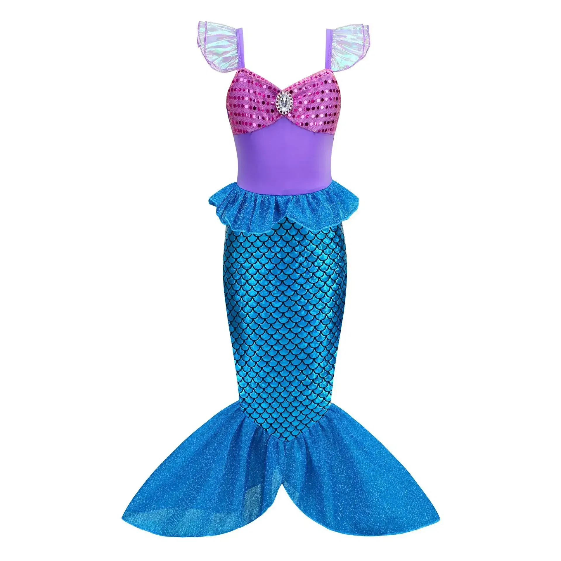 Color: Gold, Kid Size: 5 - Disney Little Mermaid Ariel Costumes for Girls Princess Dress Cosplay Halloween Carnival Kids Birthday Party Dress Up Clothing