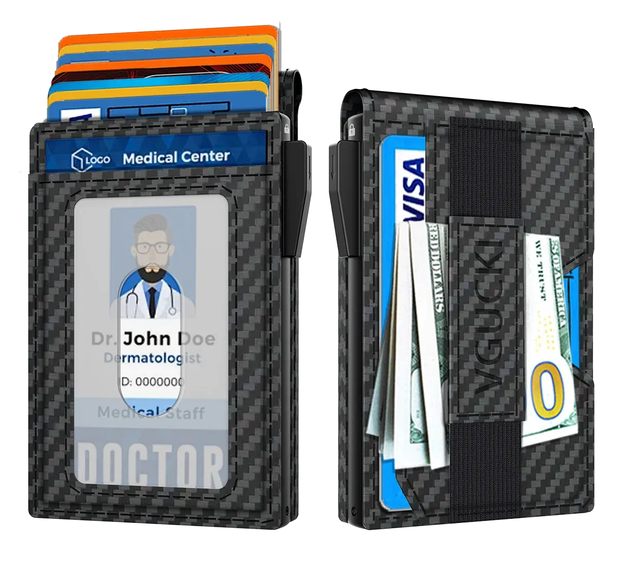 Color: black - Mens Minimalist Wallet 9-13 Cards, Slim Compact Wallet with Cash strap & ID Window, RFID Blocking Smart Pop Up Card Wallet