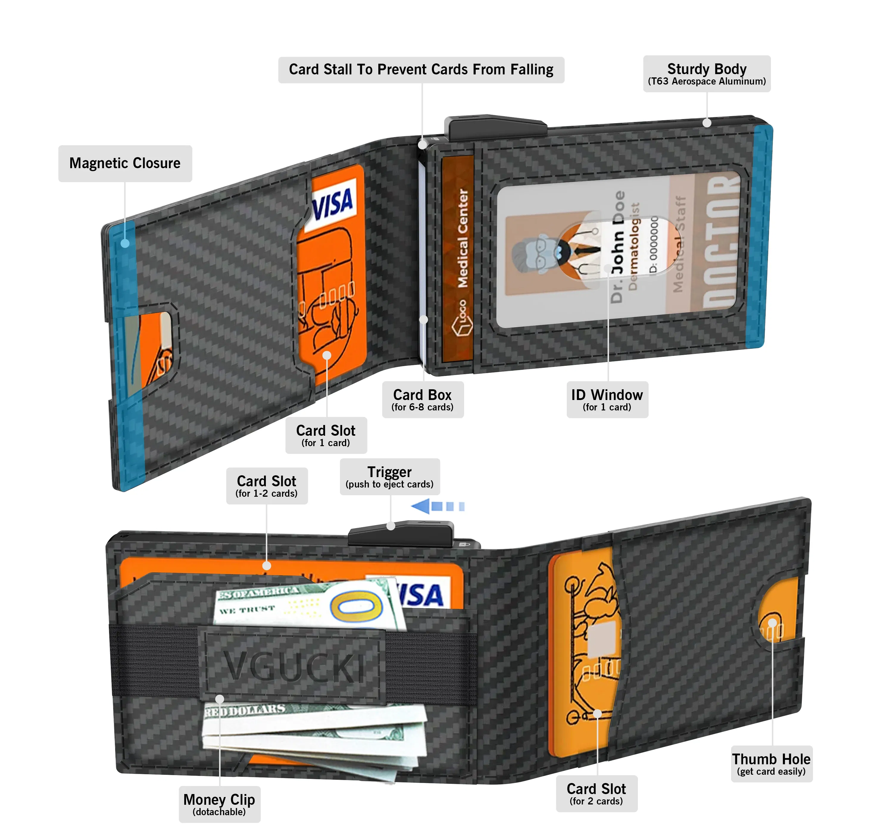 Color: black - Mens Minimalist Wallet 9-13 Cards, Slim Compact Wallet with Cash strap & ID Window, RFID Blocking Smart Pop Up Card Wallet