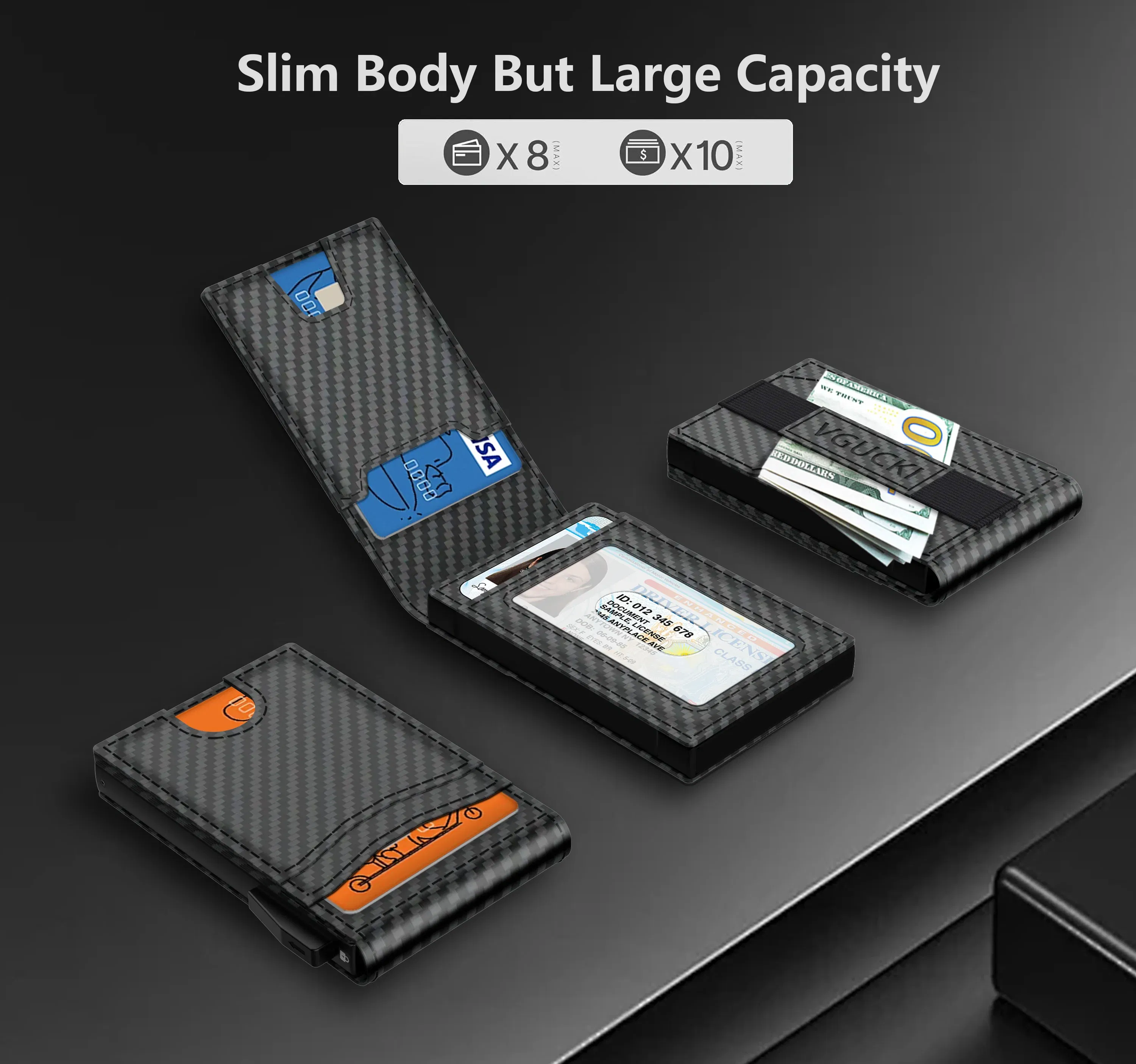 Color: black - Mens Minimalist Wallet 9-13 Cards, Slim Compact Wallet with Cash strap & ID Window, RFID Blocking Smart Pop Up Card Wallet