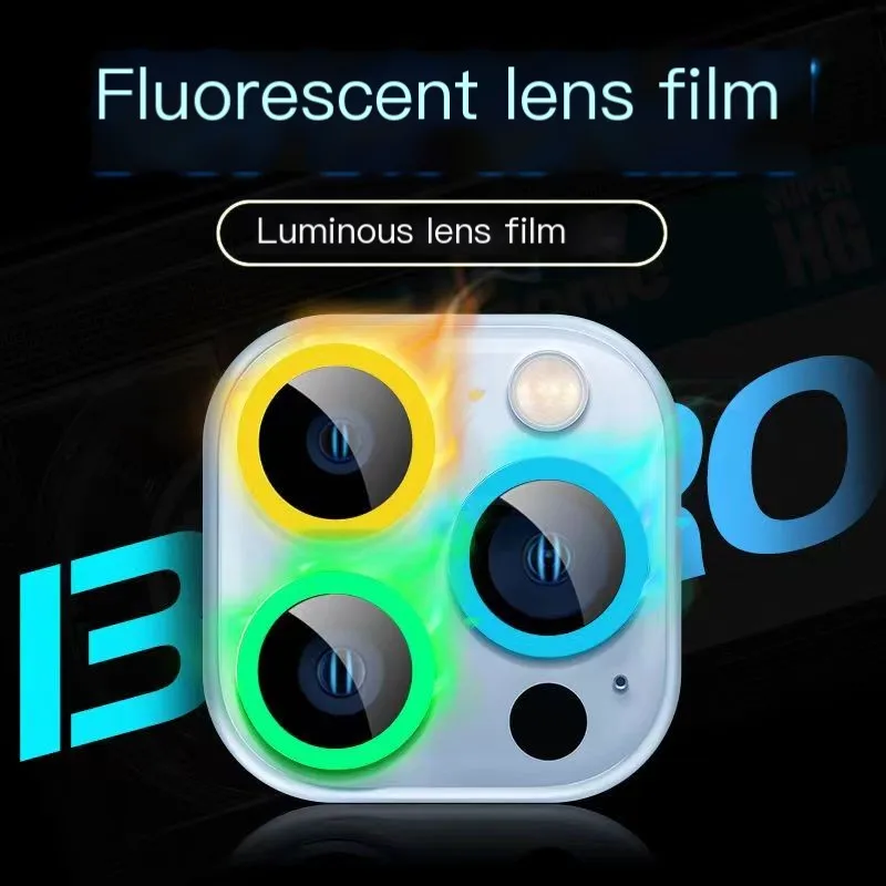Color: PURPLE, Bundle: Bundle3, Material: Tempered Glass, Ships From: CHINA - For iPhone 15 14 13 12 Pro Max 12 11 mini Luminous Camera Protector Ceramic Lens Ring Tempered Glass Back lens Cap Cover