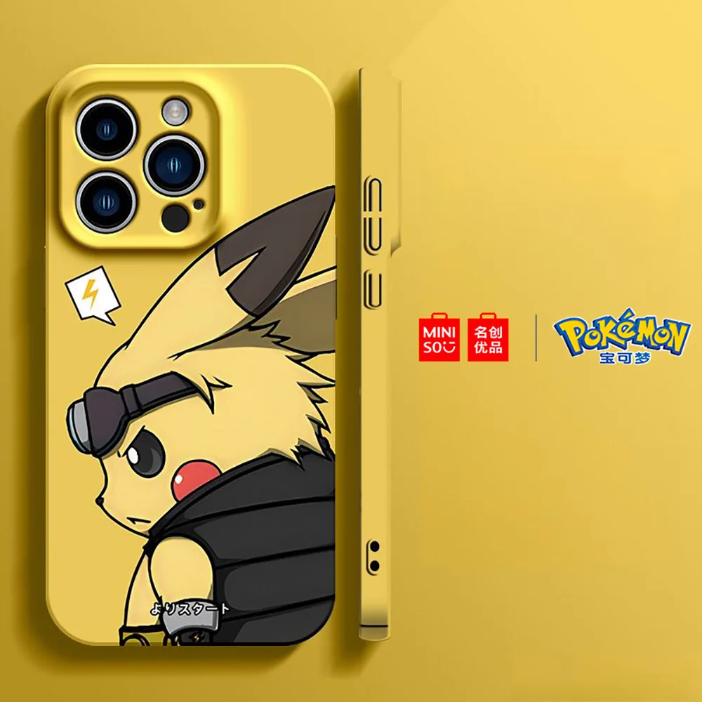 Color: Silver Pink, Material: PP - Miniso Pokemon Collaboration Pikachu Gengar Phone Case For iPhone 15 14 13 11 12 16 Pro Max Plus X XR Girl Silicone Phone Case
