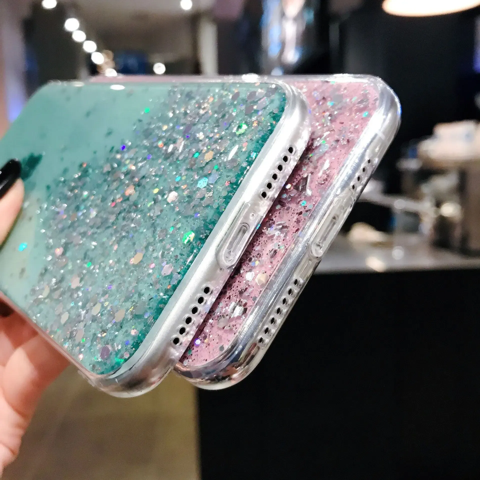 Color: black, Compatible-Phone Models: For iPhone 12 - 16 Pro Max, Epoxy Resin Case, iPhone 15 Case with Sequins, Epoxy Case, iPhone 14 Case, Glitter Girls Designs, 13 Pro Max, 15Pro