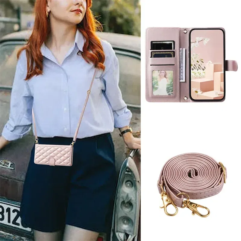 Material: Silicon, Color: PURPLE - Long lanyard Flip Leather Case for Samsung Galaxy Note 20 Ultra 10 9 8 Plus A10 A20E A30 A50 A70 A51 A71 A21S Wallet Card Cover