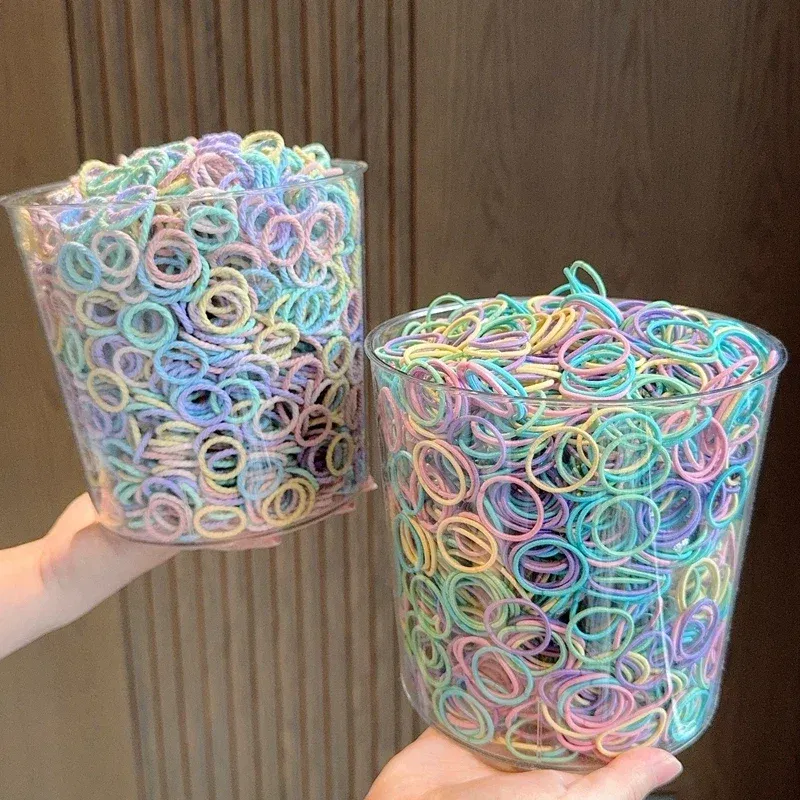 Color: GRAY - [50Pcs/lot] Baby Rubber Band Does Not Hurt The Hair Small Thumb Ring High Elastic Thread Toddler Seamless Scrunchies Set