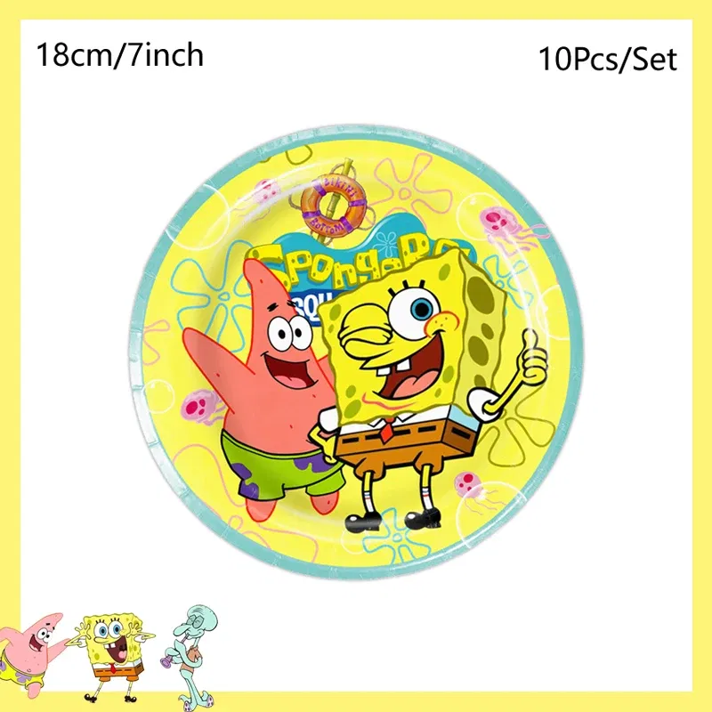 Color: VIOLET/?«?—?…° - SpongeBob Party Decorations Disposable Tableware Cup Baby Shower Birthday Theme Plate Tablecloth Kids Birthday Party