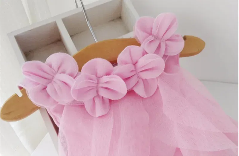Color: SKY BLUE, Kid Size: 24M - Summer Sleeveless Girls Chiffon Dress Flowers Kids Girl Birthday Party Dresses Baby Clothes Vestidos