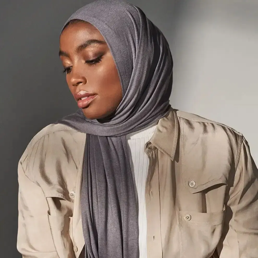 Color: Blue - 29Colors Cheap Jersey Hijab Scarf Solid Muslim Long Scarves Turban Shawl Elastic Cotton Arab Headscarf Head Wraps Saudi Hijabs