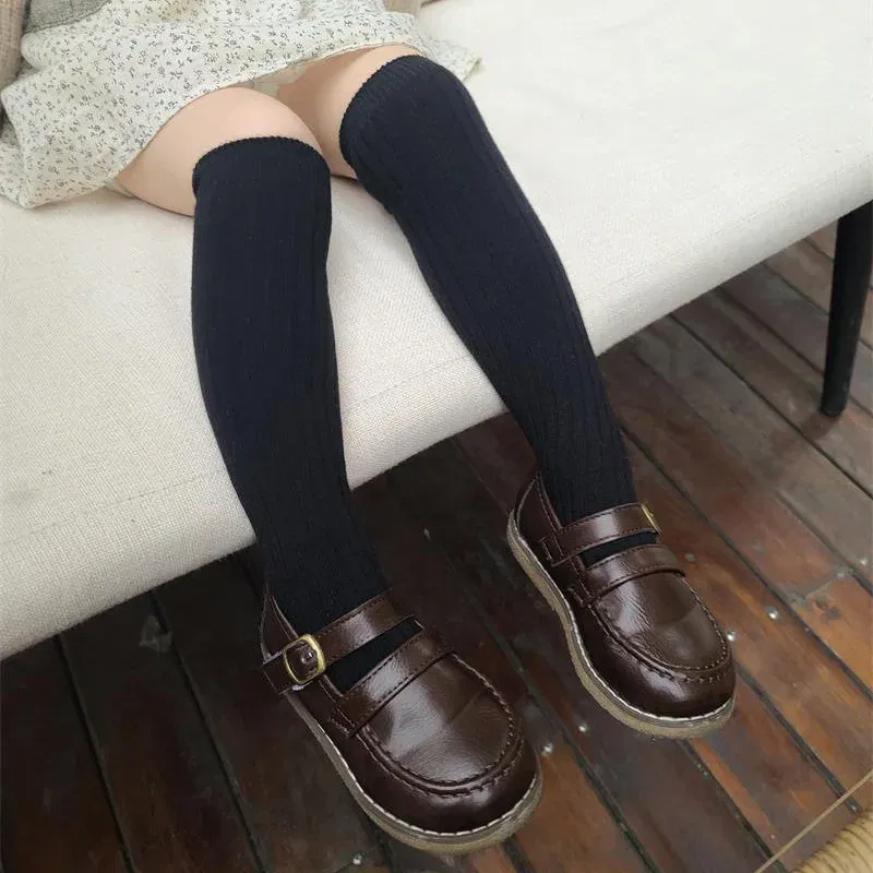 Color: Blue, Size: 2-3T - Baby Long Socks Over The Knee Little Girls Solid Cotton Socks Spring Autumn Long Crew Socks