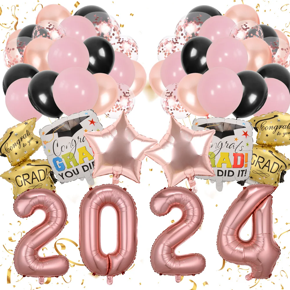 Color: Silver, Ballon Size: Other - 50pcs 2024 Graduation Aluminum Film Balloon Combination Graduation Party, Ceremony Balloon Set Graduation Celebration Balloon