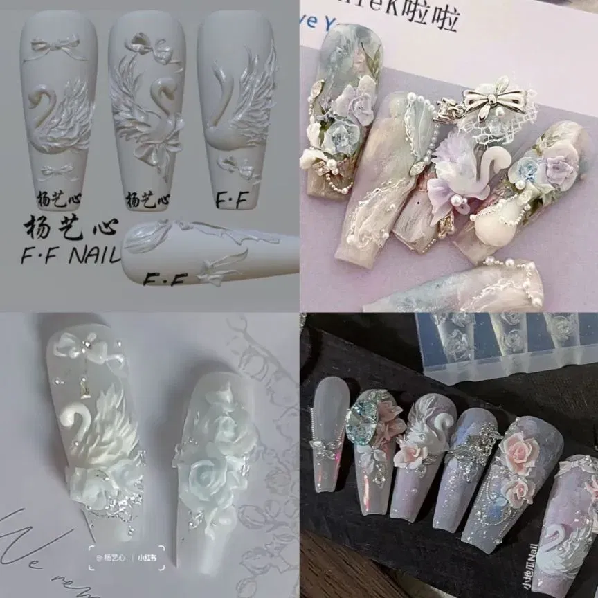 Color: Steel Blue - 1pc  Snake Flamingo Jellyfish Dragon Dtream 3D Acrylic Mold  Nail Art DIY  Silicone  Nail Art Templates Nails Mold