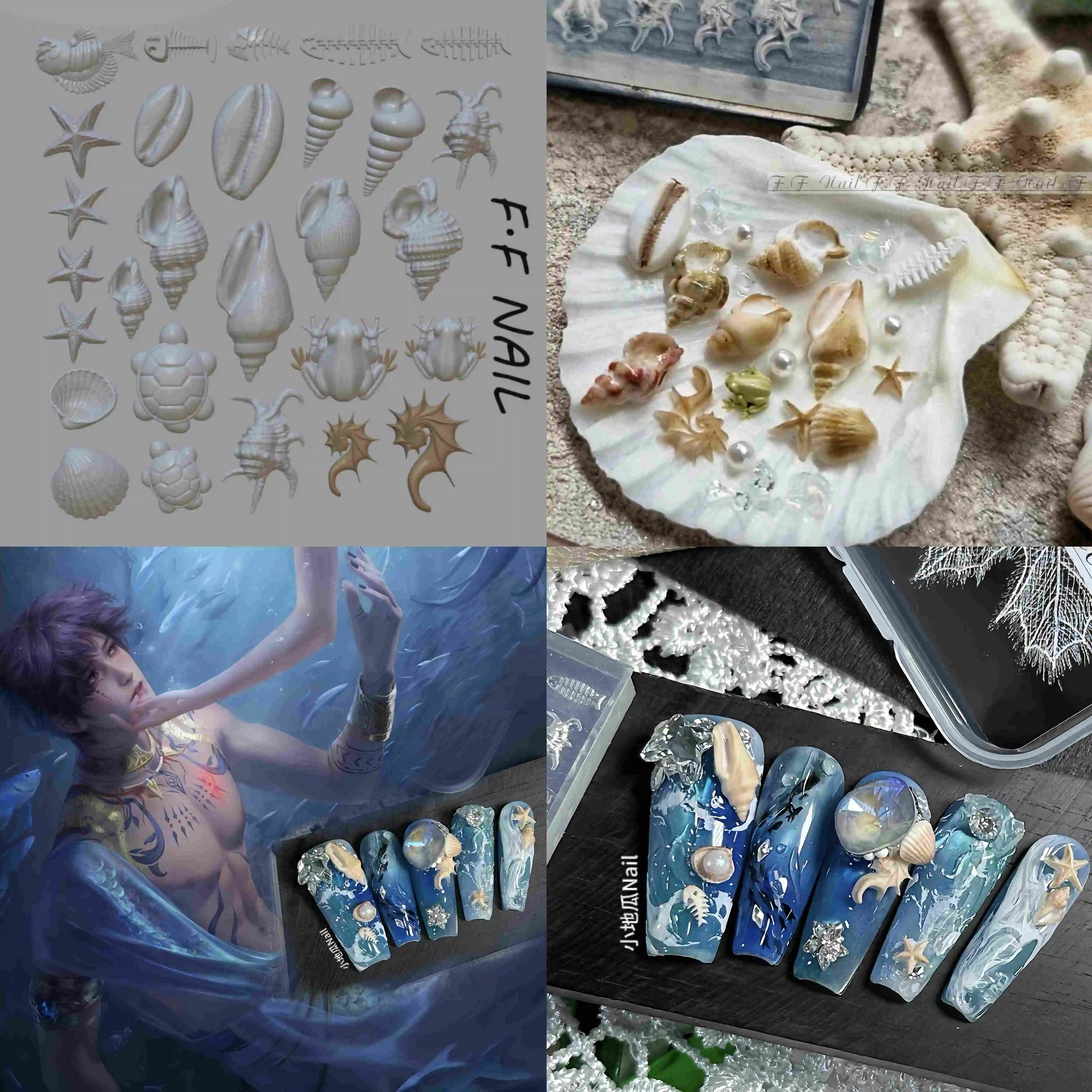 Color: Steel Blue - 1pc  Snake Flamingo Jellyfish Dragon Dtream 3D Acrylic Mold  Nail Art DIY  Silicone  Nail Art Templates Nails Mold