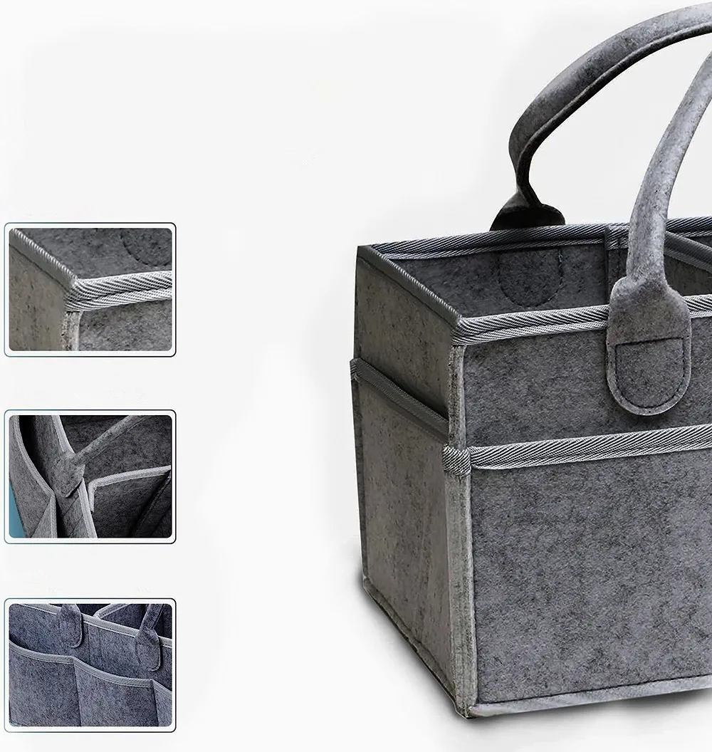 Color: GRAY - Multifunctional Felt Diaper Bags Baby Newborn Things Nursery Organizer Diaper Stackers & Caddies Diaper Pouch Large Storage Bag