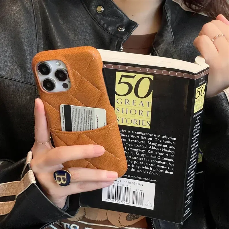 Color: black, Material: aluminum - Luxury Lattice Pattern Leather Cover for IPhone 16 15 14 13 Pro Max Credit Card Slot Holder Purse Wallet Shockproof Phone Case