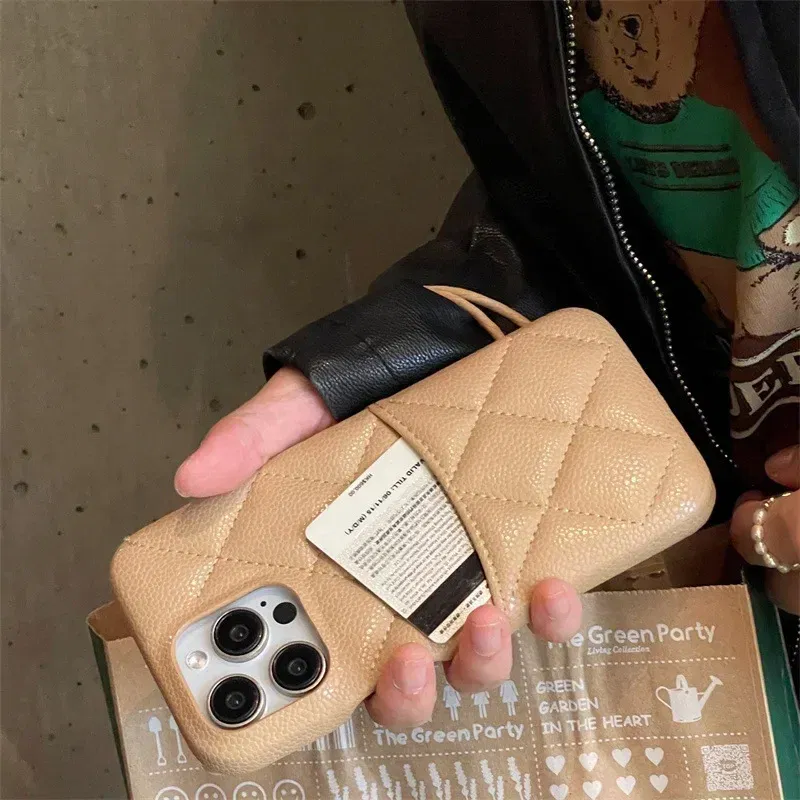 Color: black, Material: aluminum - Luxury Lattice Pattern Leather Cover for IPhone 16 15 14 13 Pro Max Credit Card Slot Holder Purse Wallet Shockproof Phone Case