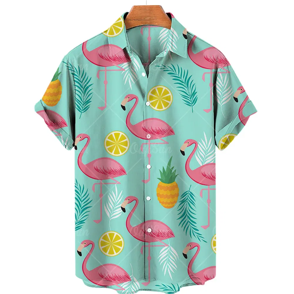 Color: Pink, Size: L - Duck 3d Print Shirts Men Fashion Hawaiian Shirt Short Sleeve Casual Beach Shirts Boys Single-Breasted Blouse Men's Clothing