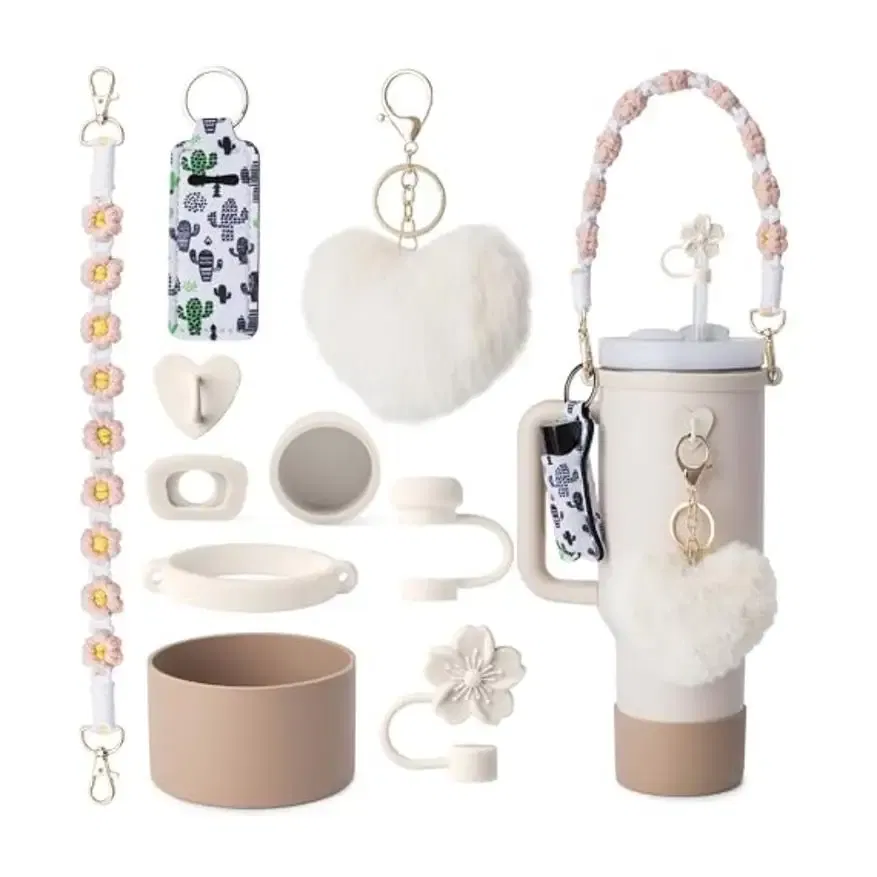 Color: light green, Ships From: CHINA - ins antislip straw cap case Charm chain pendant lot Accessories Initial Keychain Handle for Stanley cup bottle Tumbler for Women