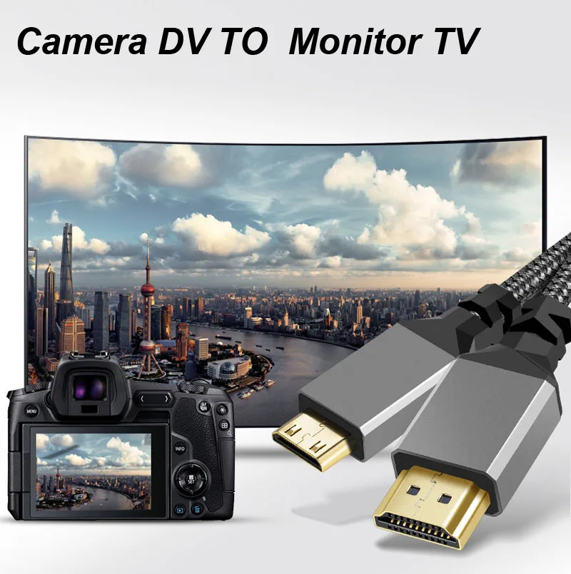 Length: 1.5m - Nylon MINI HDMI To HDMI Cable HDMI2.0 MINIHDMI Male A Male 4K 60HZ HD 1080P  Adapter Converter 1M 2M 3M 5M 10M Wire TV Camera