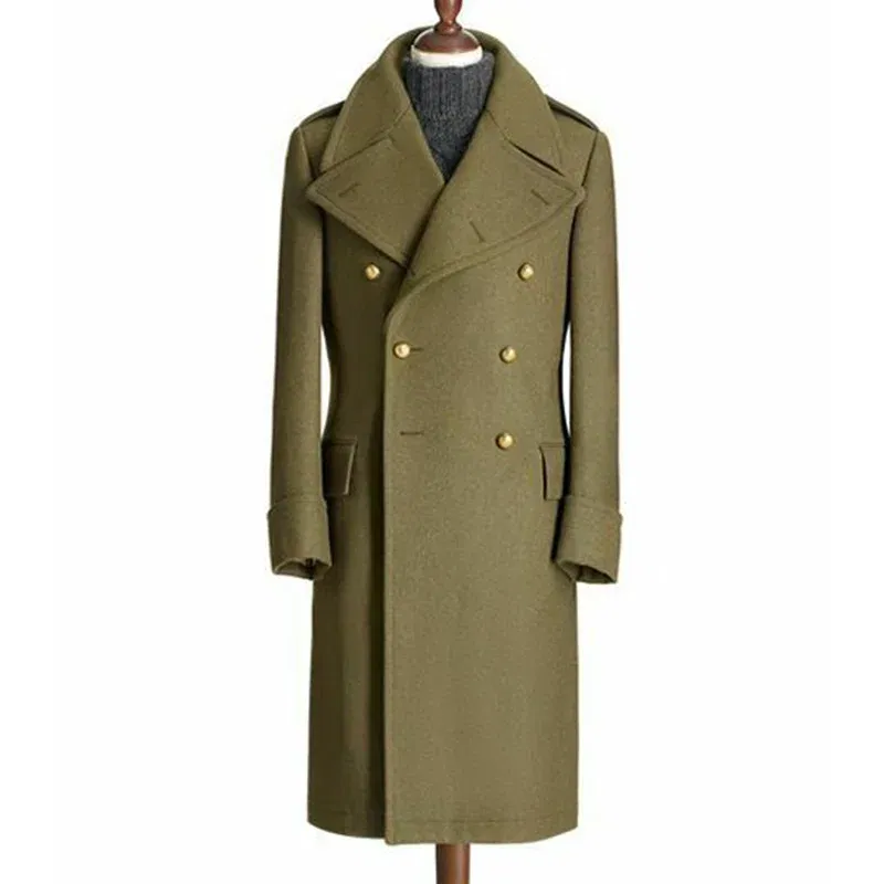 Color: Navy Blue, Size: XL - Windbreak Men's Jacket Wool Long Coat Lapel Double Breasted Men's Trench Coats Windbreakers Jackets Man Winter 2023 Martens Male