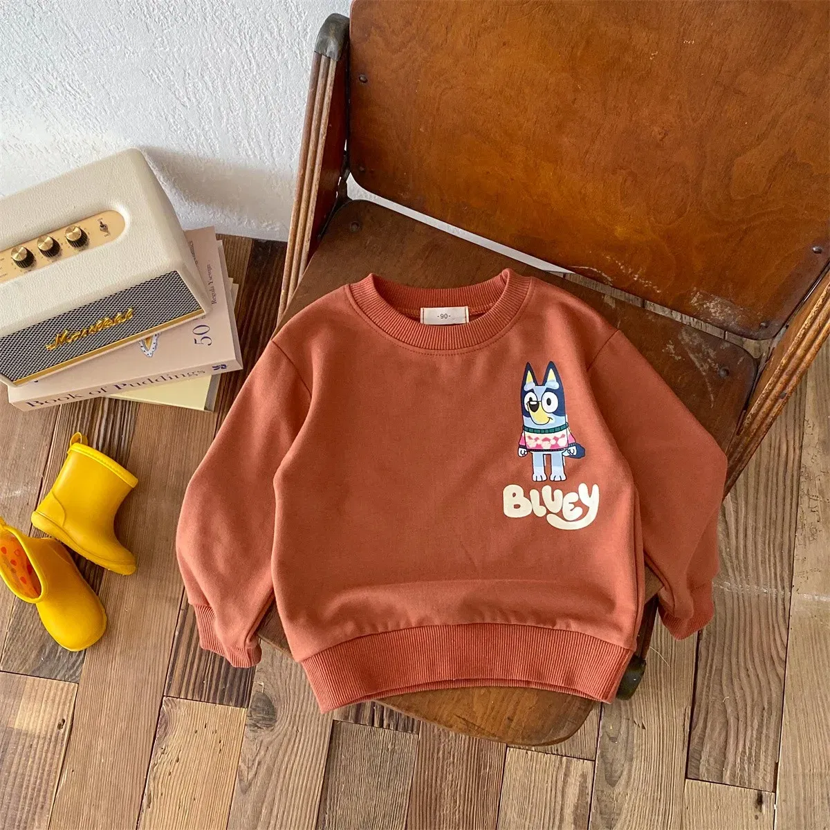 Color: SKY BLUE, Kid Size: 12M - Fashion Cartoon Printed Children Hoodies Crewneck Baby Boys Girls Long Sleeve Tops Loose Disney Kids Clothing Autumn Sweatshirts
