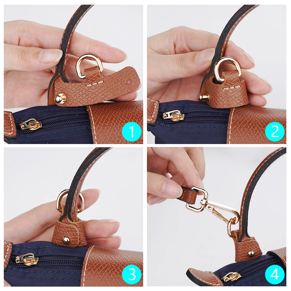 Color: Chocolate - 1 Set Bag Strap For Longchamp Mini Punch-free Genuine Leather Shoulder Strap Set Transformation Crossbody Strap Bag Accessories
