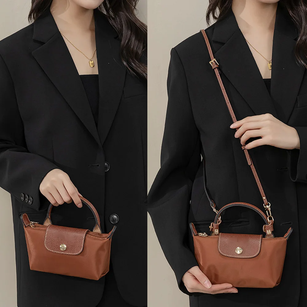 Color: Chocolate - 1 Set Bag Strap For Longchamp Mini Punch-free Genuine Leather Shoulder Strap Set Transformation Crossbody Strap Bag Accessories