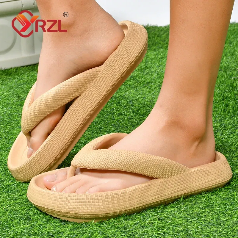 Color: GRAY, Shoe Size: 36 - YRZL Flip Flops Men Soft Sole Platform 2024 Summer Beach Non Slip Women Slippers Coulple Thick Sole Bathroom Slides Sandals