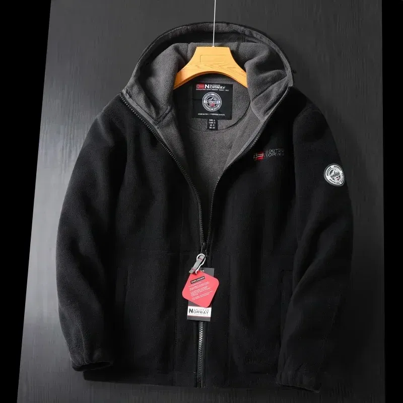 Color: black, Size: XS?€old?‰ - Winter Wool Jacket Men's High-end Embroidered Thickened Fleece Windproof Jacket Outdoor Snow Cold-proof Men's Warm Hooded Coat