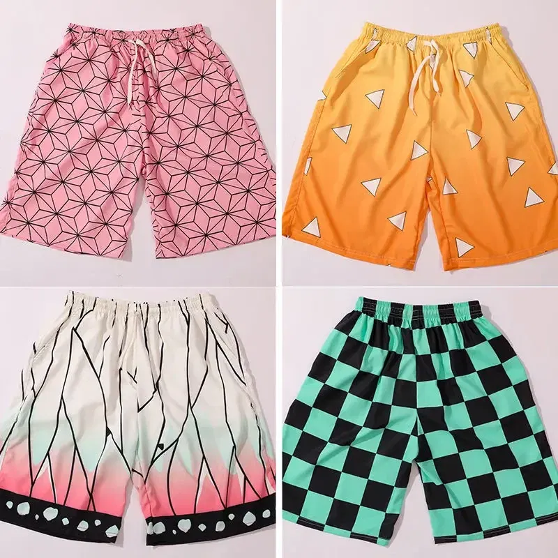 Color: Red, Kid Size: 3T - Anime Demon Slayers Cosplay Clothes Kamado Tanjirou Zenitsu Shinobu Ventilate Printing Loose Individuality Shorts Sweatpants