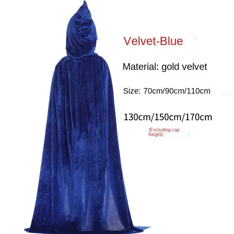 Color: Champagne, Size: M - Velvet Cloak Cape Hooded Medieval Costume Witch Wicca Vampire Man Woman Unisex Solid Color