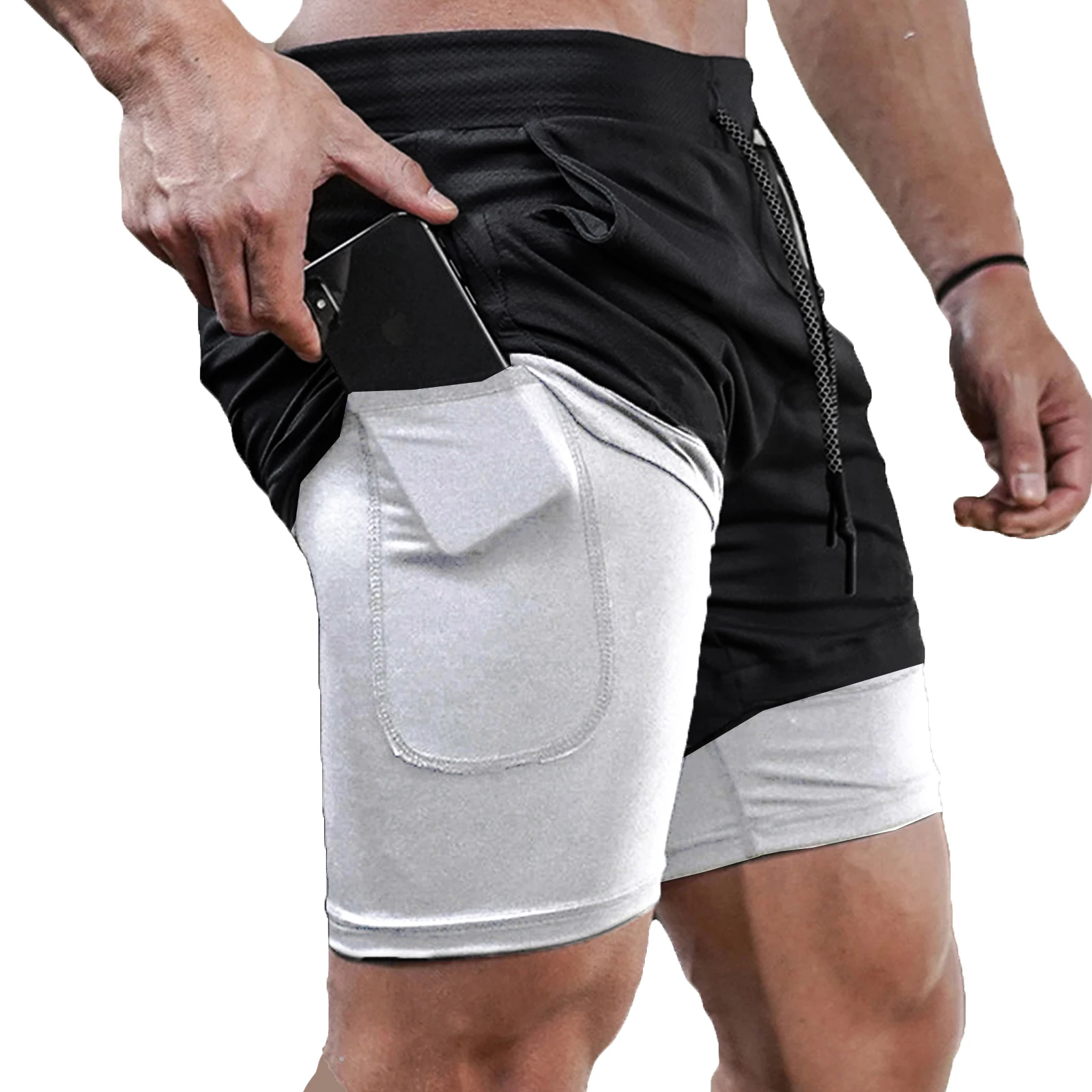 Color: black, Size: XXXL - Men's Double Layer Fitness Shorts Drawstring Mesh Lining Elastic Waist Breathable Quick Dry to Beach Pool Summer Male