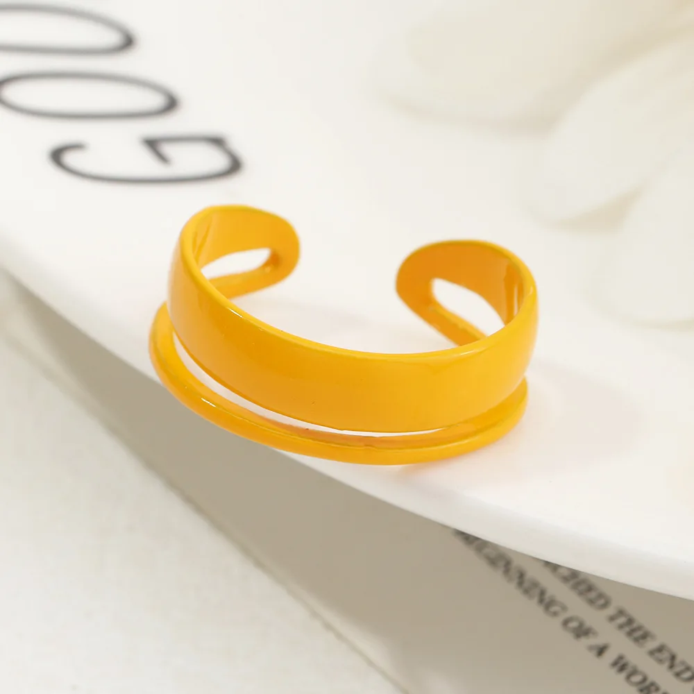 Main Stone Color: Yellow - 2022 New Trendy Irregular Geometry Open Adjustable Rings Korean Simple Personality Color Rings For Women Jewelry Gifts
