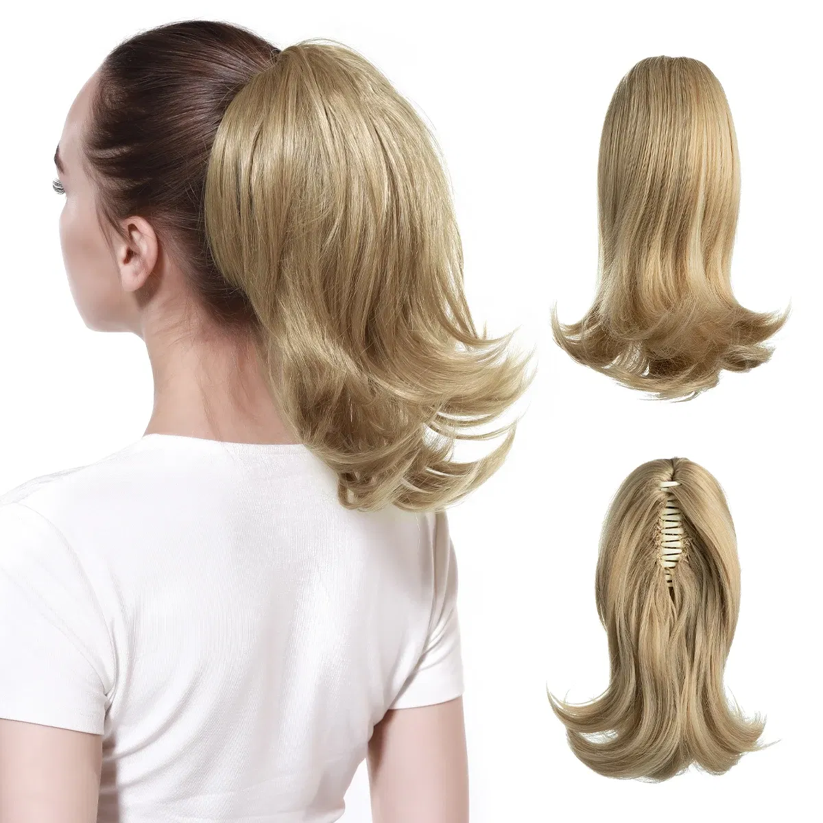 Color: 1B/30HL, Stretched Length: 12inches - Synthetic Claw Clip In Ponytail Hair Extensions Hairpiece Horse Tail Fake Hair Wavy Blonde False Pigtail With Elastic Band