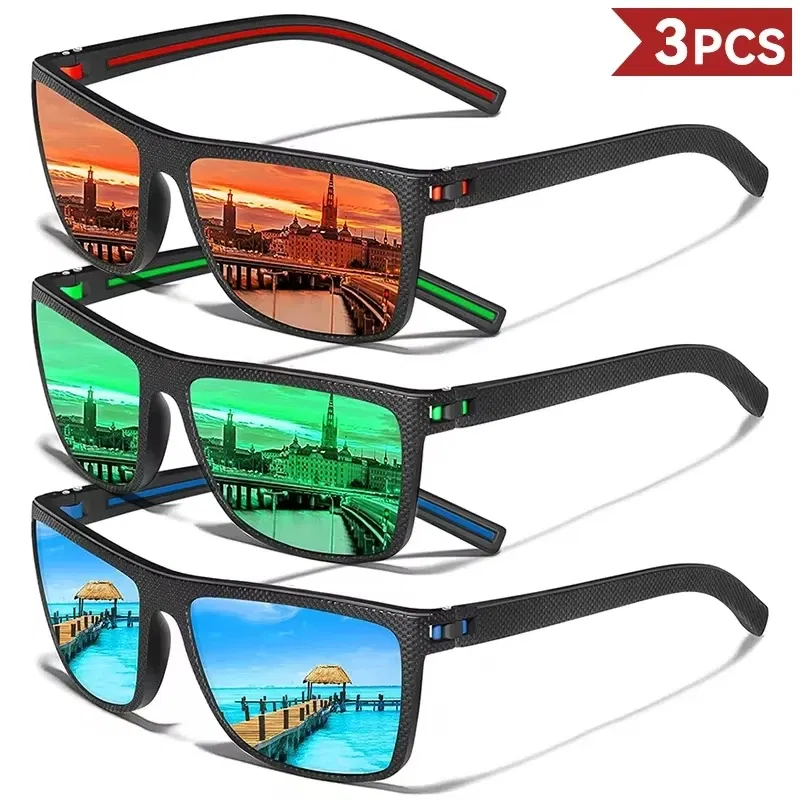 Lenses Color: Blue-gray - 2/3PCS Amazing Men Polarized Sunglasses Unisex UV400 Glasses Fishing Goggles Outdoor Sport Eyewear  for Driving Fishing Cycling