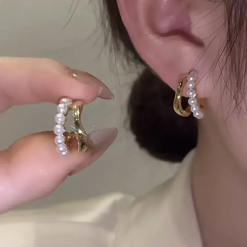 Korean Simple Double Circle Gold Color Metal crystal Stud Earrings For Women Fashion Exquisite Jewelry Best Friend Gifts