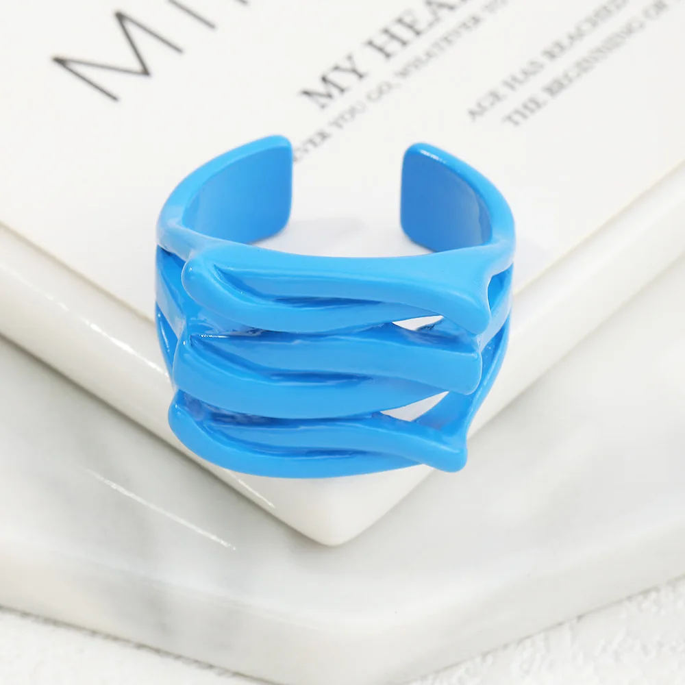 Main Stone Color: Green - 2022 New Trendy Irregular Geometry Open Adjustable Rings Korean Simple Personality Color Rings For Women Jewelry Gifts