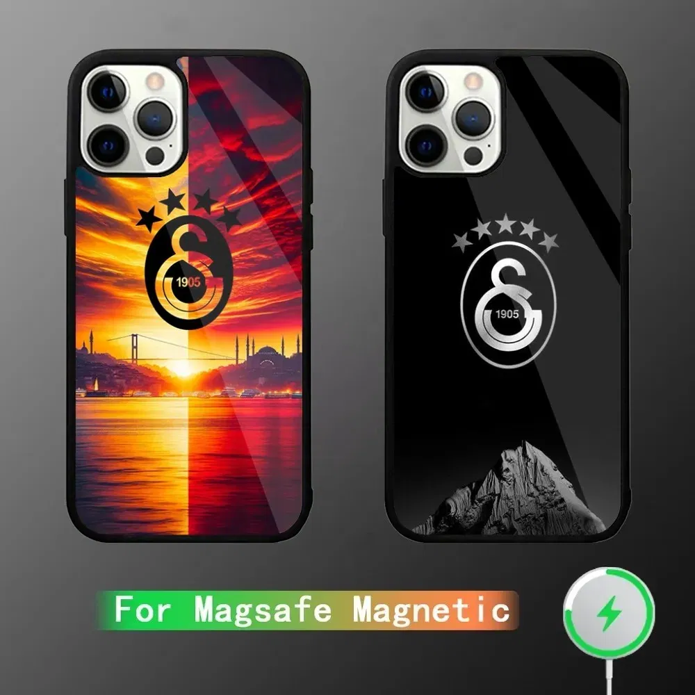 Color: SKY BLUE, Material: Genuine leather - G-Galatasaray 1905s Phone Case For iPhone 16,15,14,13,12,11,Plus,Pro,Max Mini Magsafe Magnetic Wireless Charging