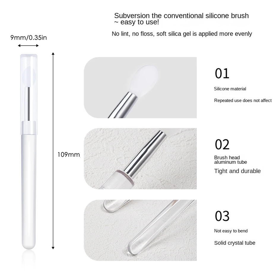 Color: Pink - Silicone Applicator Sticks Nail Art Reusable Mirror Chrome Effect Glitter Applying Manicure Tool Pigment Silicone Nail Brush